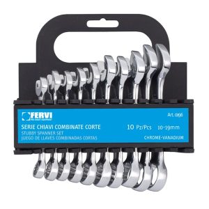 SET KOMBINIRANIH KLJUČEVA MINI "STUBBY" 10-19MM U PLASTIČNOM NOSAČU 10-DIJELNI FERVI