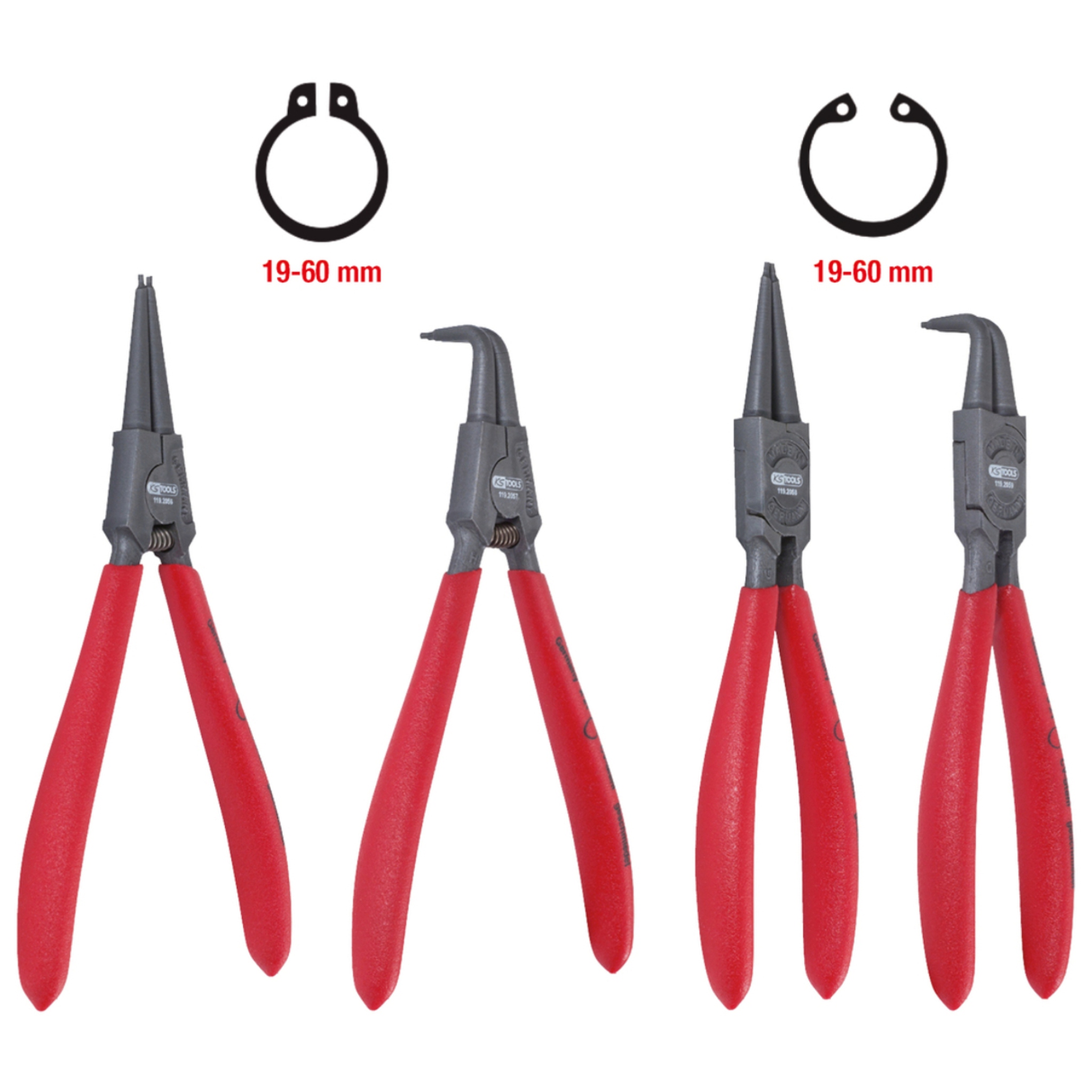 SET KLIJEŠTA ZA OSIGURAČE VANJSKI/UNUTARNJI 19-60MM 4-DIJELNI KS TOOLS 119.2055