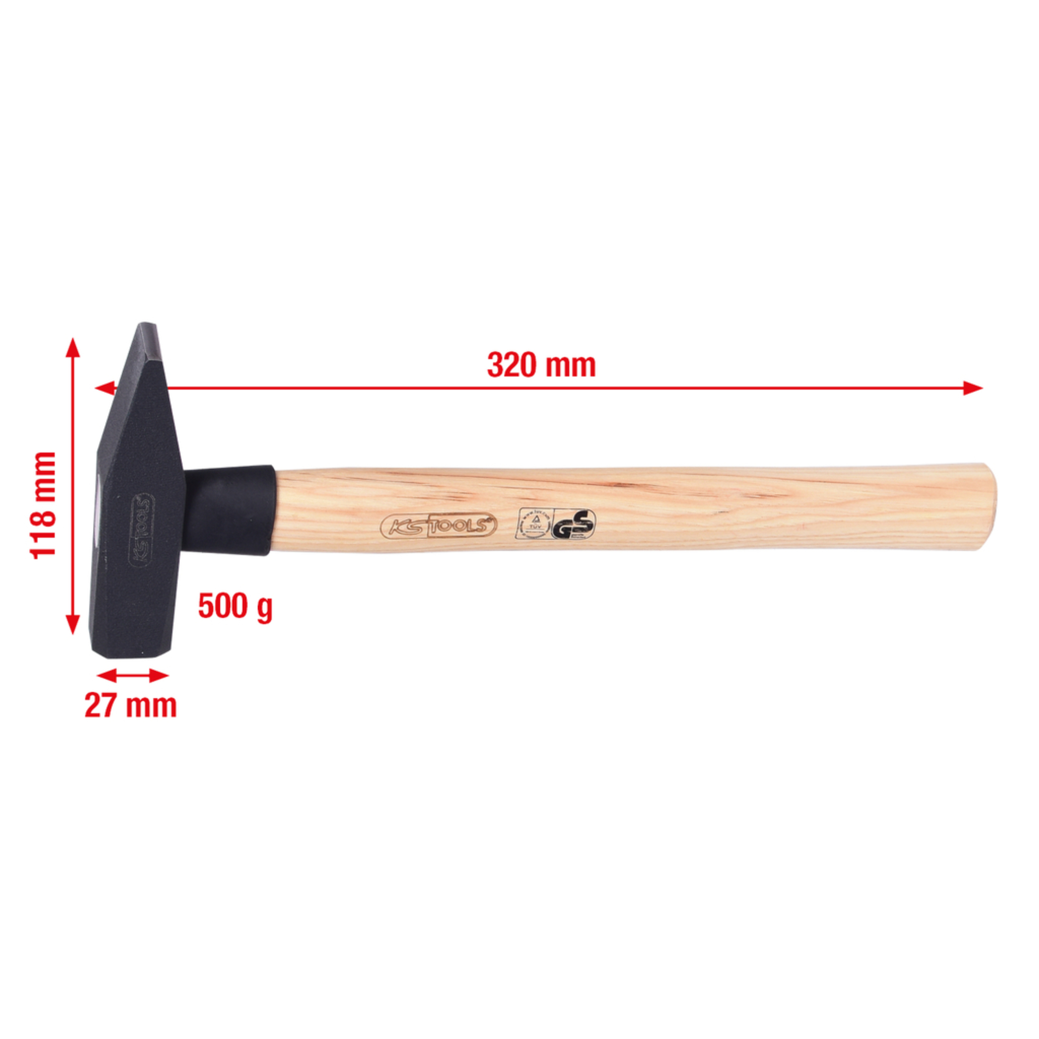 ČEKIĆ S DRVENOM DRŠKOM TEŽINE 500 GRAMA KS TOOLS 142.1350