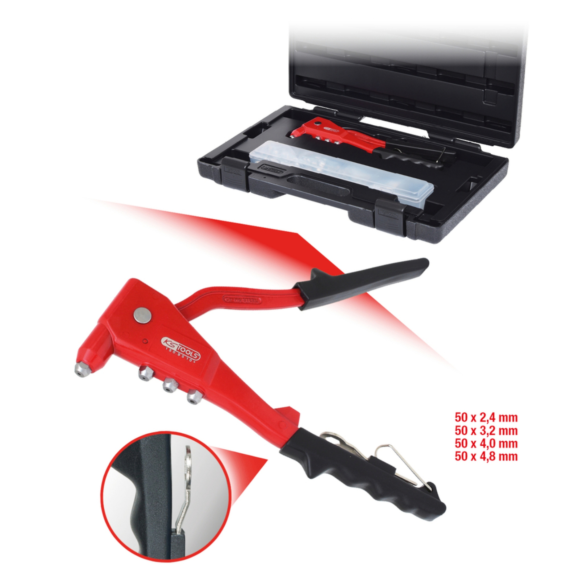 KLIJEŠTA ZA POP NITNE + 200 KOMADA POP NITNI 2.4-4.8MM KS TOOLS 150.9520