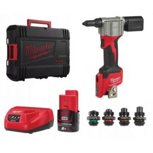 AKU ALAT ZA BLOK ZAKOVICE (POP NITNE) 2.4-4.8MM DVIJE BATERIJE 2.0AH LI-ION 9000N MILWAUKEE M12 BPRT-201X+4932430064