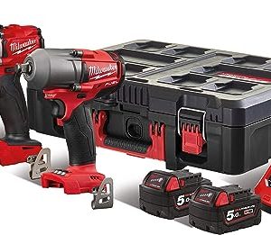 SET AKU ODVIJAČ I BUŠILICA SNAGA ODVIJAČA 610NM PRIHVAT NA BUŠILICI DO 13MM DVIJE BATERIJE 18V 5.0AH LI-ION MILWAUKEE M18 FPP2E2