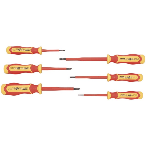 SET ODVIJAČA ZA RAD POD VISOKIM NAPONOM 1000V 6-DIJELNI FERVI CI80/006