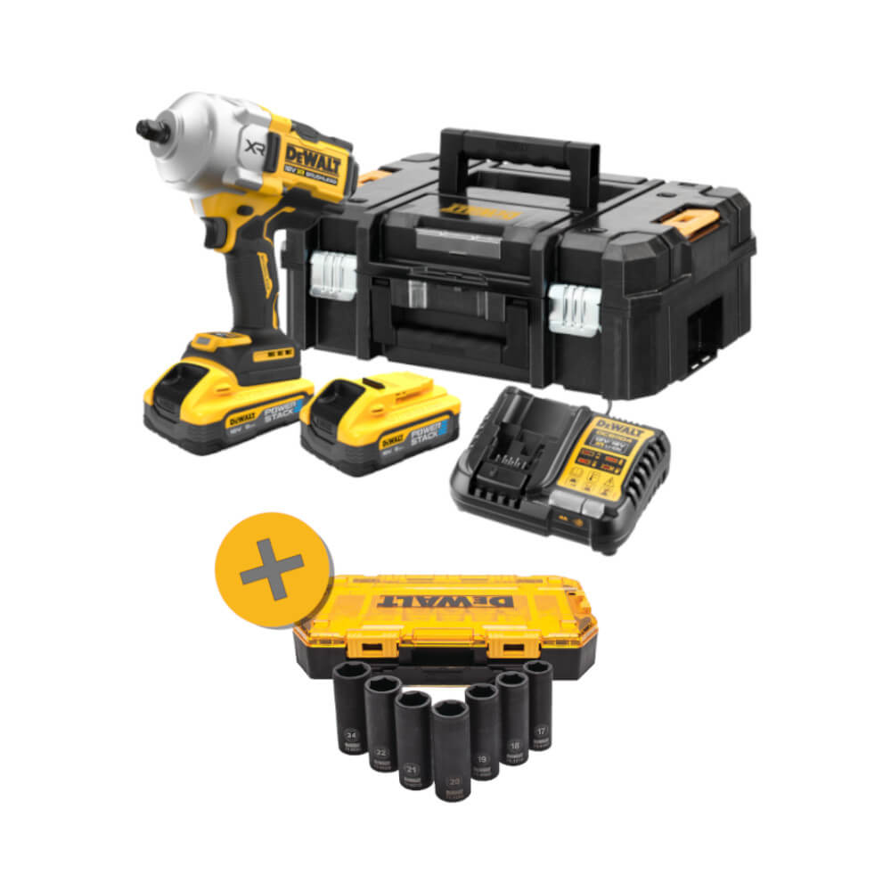 AKU ODVIJAČ UDARNI DEWALT DCF961H2T-QW + SET NASADNIH KLJUČEVA + 2×18,0V 5.0Ah + TSTAK